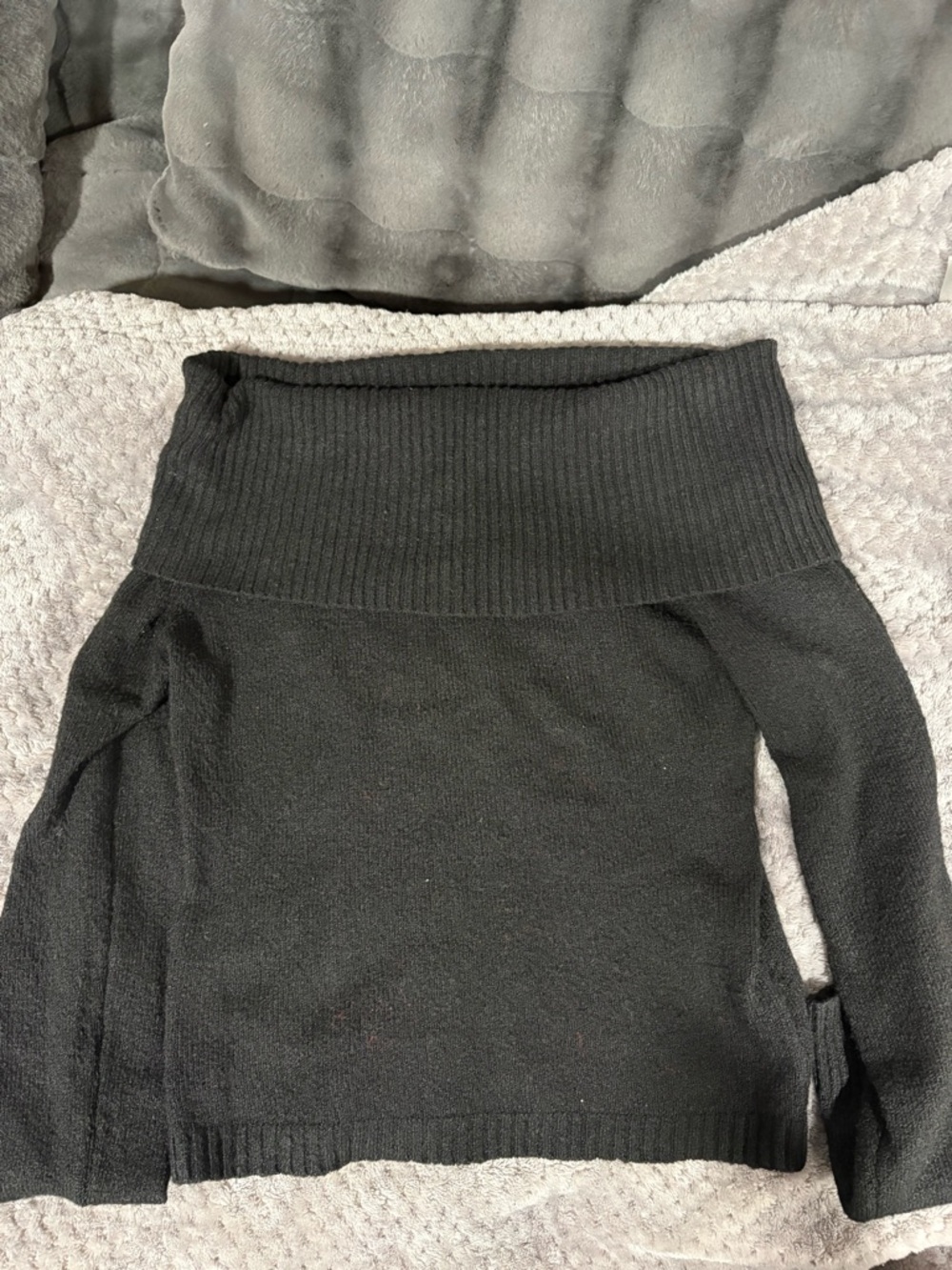 Cider Black Off-Shoulder Ribbed Foldover Sweater